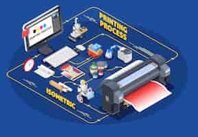 Free vector printing process isometric composition