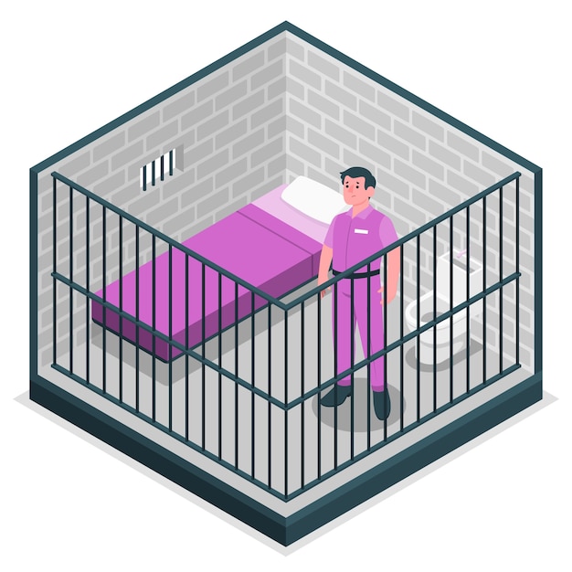 Prisoner in jail concept illustration