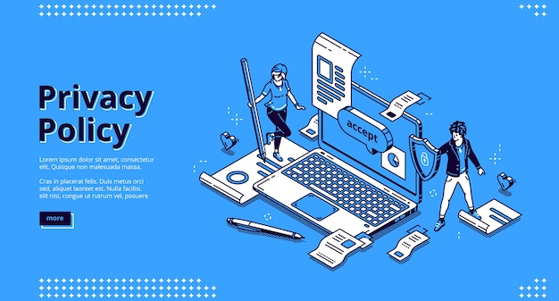 Free vector privacy policy isometric landing page