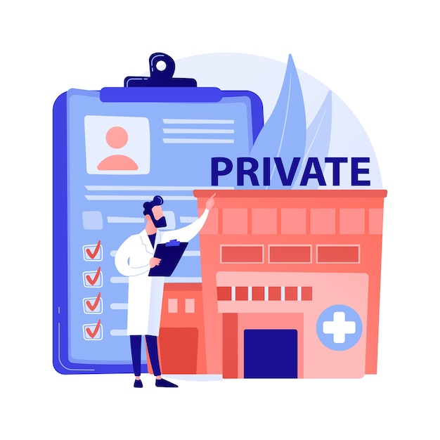 Free vector private healthcare abstract concept vector illustration. private medicine, healthcare insurance, paid medical services, health center, specialist consulting, clinic facility abstract metaphor.