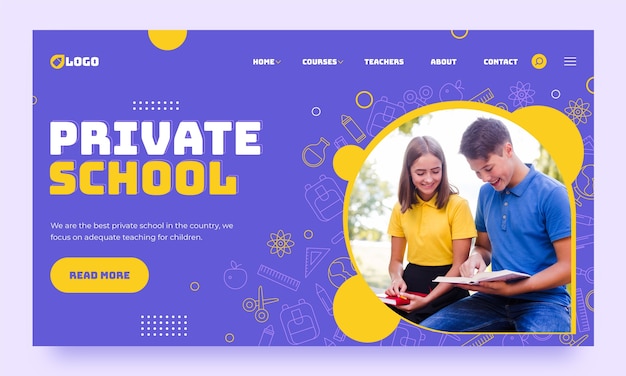 Free vector private school education landing page template