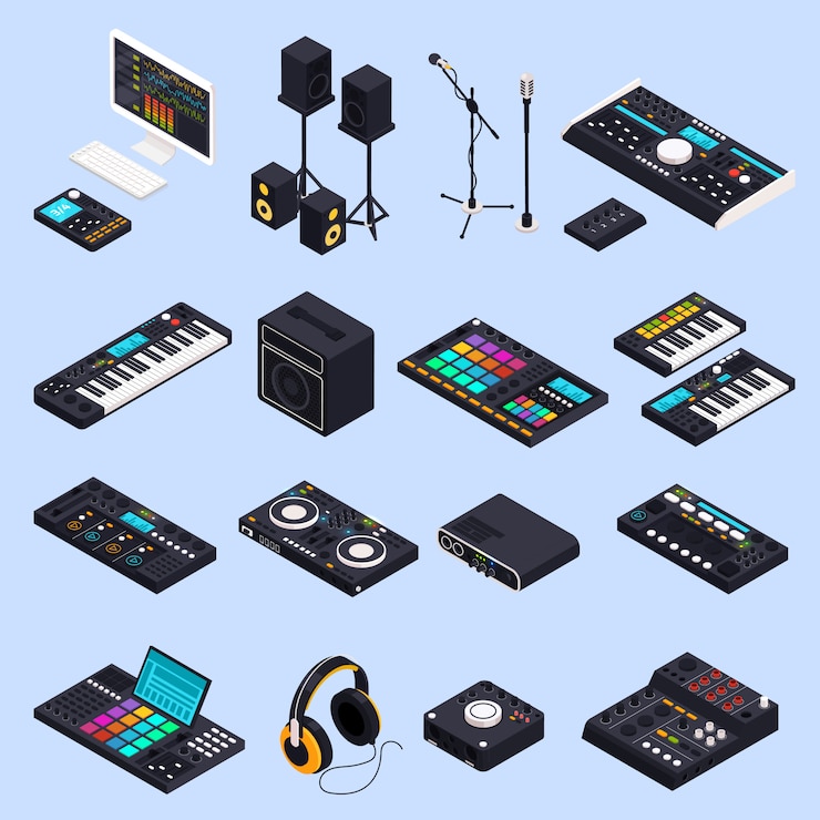 Free Vector pro audio gear isolated set