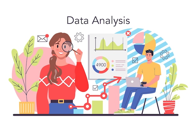 Concetto di ottimizzazione dei processi idea di miglioramento e sviluppo del business analisi dei dati aziendali organizzazione efficace dell'imprenditorialità illustrazione vettoriale piatta isolata