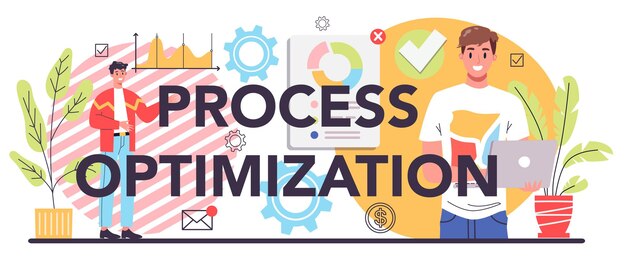 Process optimization typographic header Idea of business improvement and development Company data analysis Effective entrepreneurship organization Isolated flat vector illustration