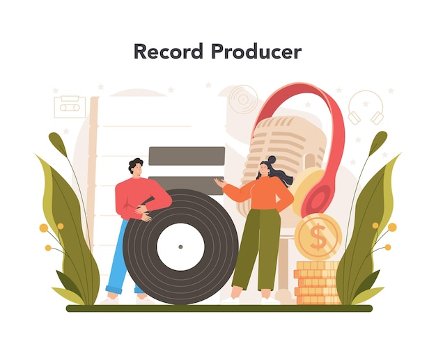 Free vector producer concept popular music production entertainment industry artist creating a record with a studio equipment idea of creative profession flat vector illustration