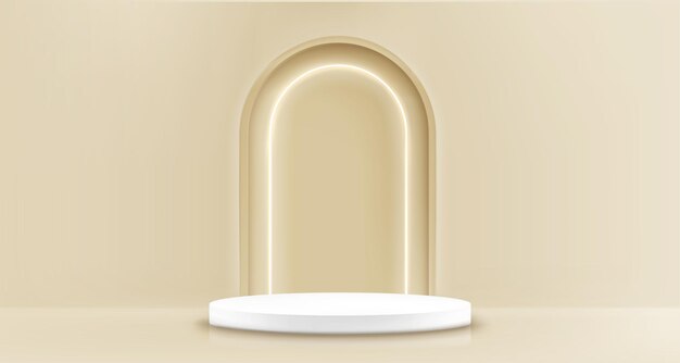 product podium with neon glowing decorative arch