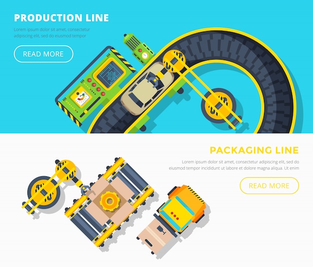 Free vector production line horizontal banners