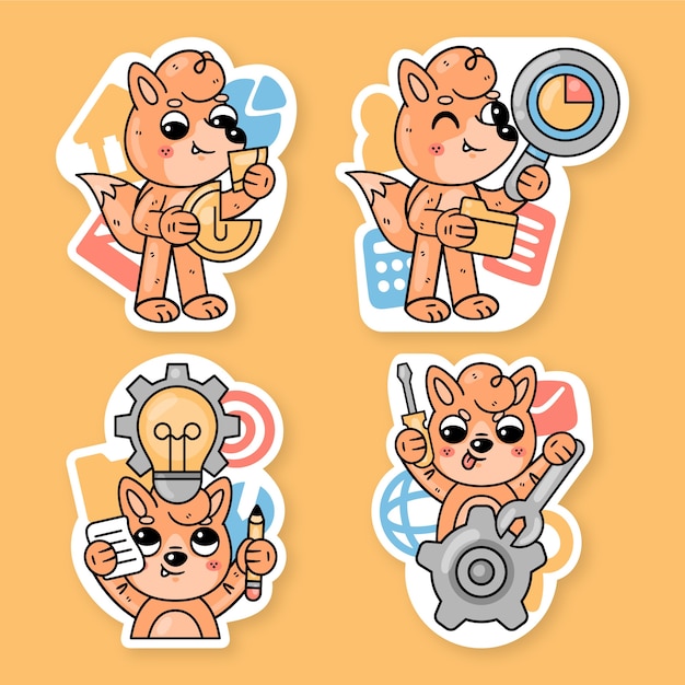 Productivity stickers collection with fred the fox