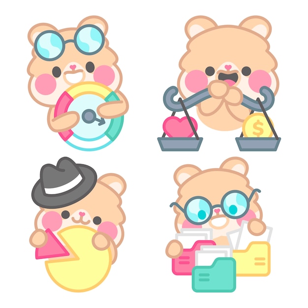 Productivity stickers collection with kimchi the hamster