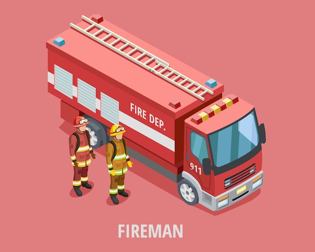 Бесплатное векторное изображение Профессия пожарный изометрические шаблон