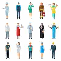 Free vector profession and job avatar with standing people icons set