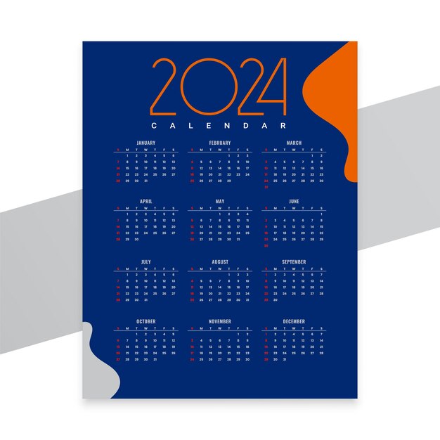 無料ベクター プロの 2024 新年カレンダー レイアウトは、オフィス イベントのベクトルを整理します
