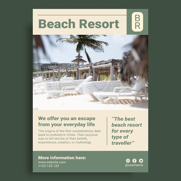 Free vector professional beach resort hotel poster