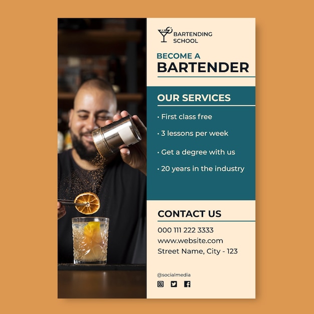 Free vector professional become a bartender workshop flyer