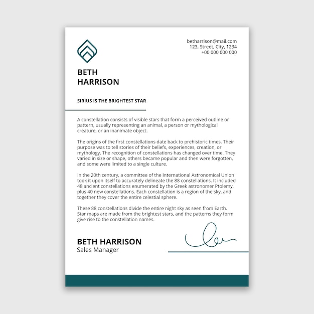 Free vector professional beth cover letter