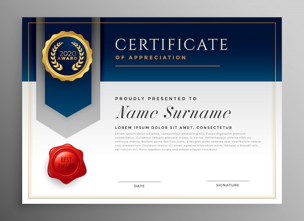 Professional blue certificate template design