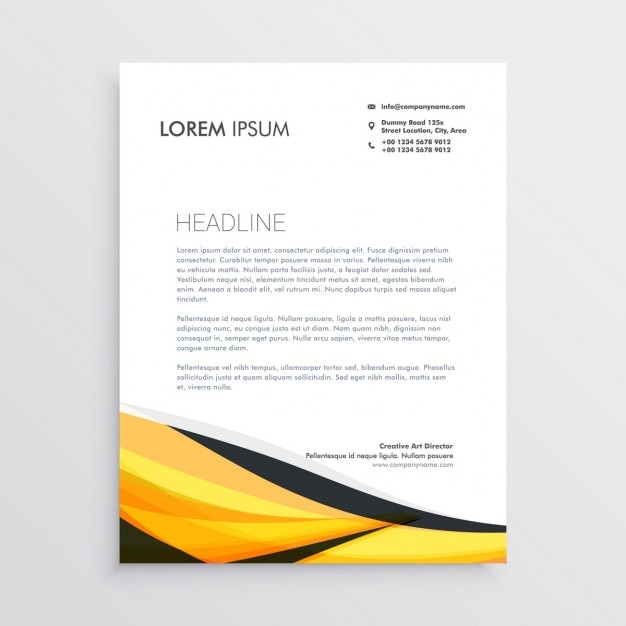 Professional brochure with yellow wavy shapes