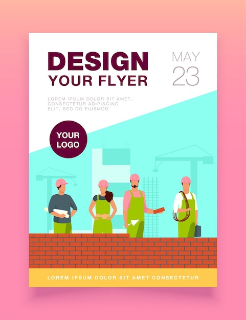 Professional builders making brick wall flyer template
