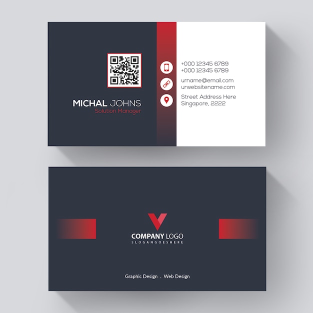 Professional business card template with red details