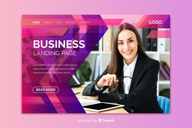Professional business landing page with image