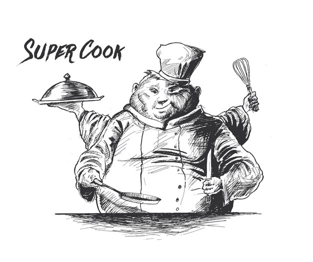 Профессиональные повара готовят кулинарные повара Ручной рисунок векторной иллюстрации
