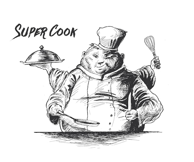 Professional chefs cooking Culinary chefs Hand Drawn Sketch Vector illustration