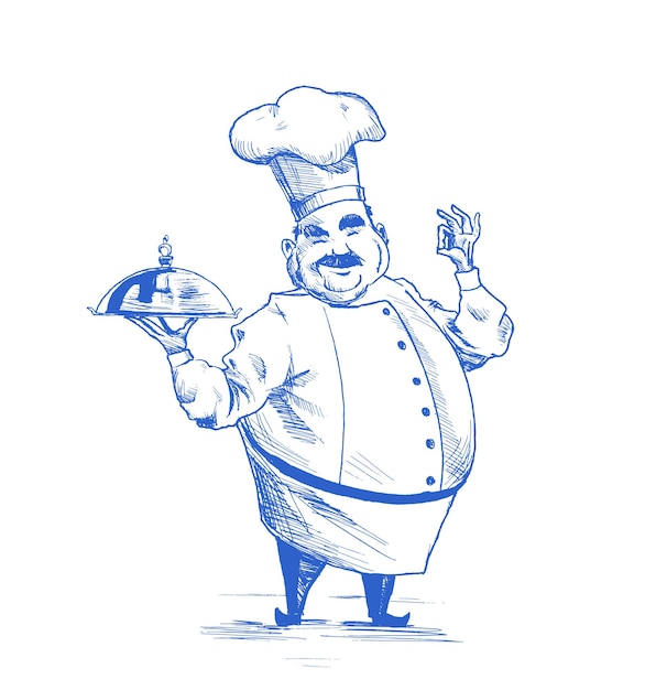 Бесплатное векторное изображение Профессиональные повара готовят кулинарные повара ручной рисунок векторной иллюстрации