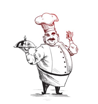 Профессиональные повара готовят кулинарные повара ручной рисунок векторной иллюстрации