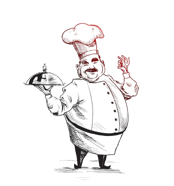 Professional chefs cooking Culinary chefs Hand Drawn Sketch Vector illustration