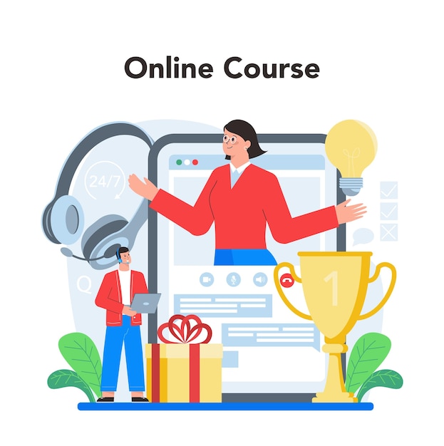 Professional consulting online service or platform sales strategy recomendation help clients with business problem online course flat vector illustration