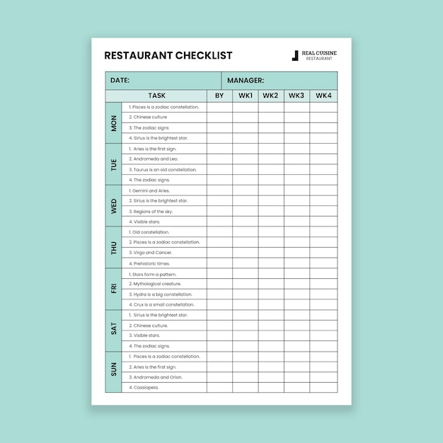 Free vector professional cuisine restaurant check list