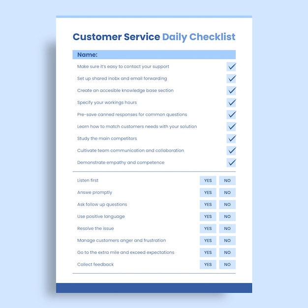 Professional customer service daily checklist