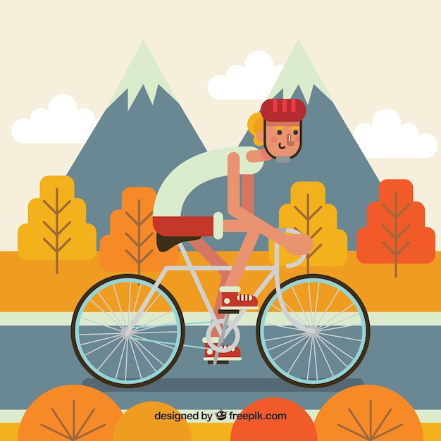 Бесплатное векторное изображение Профессиональный велосипедист и горы