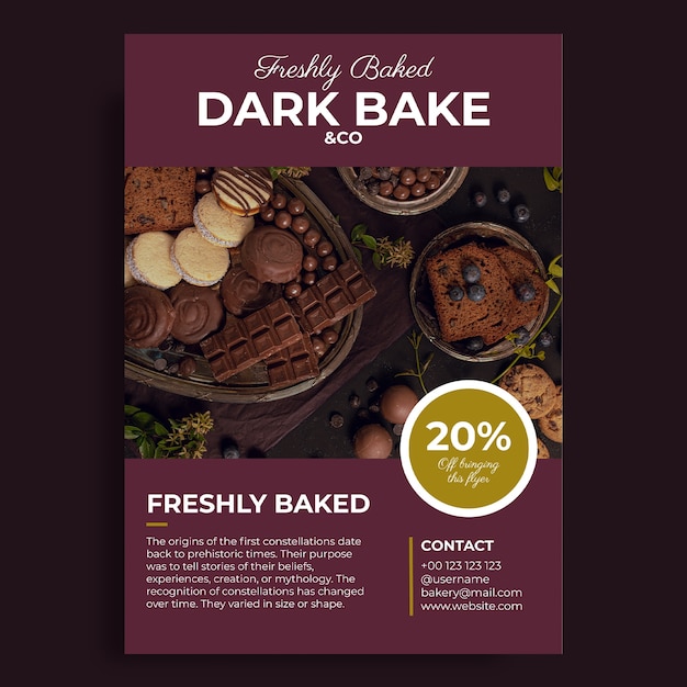 Бесплатное векторное изображение Профессиональная листовка для темной выпечки и пекарни