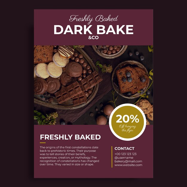 Free vector professional dark bake and co bakery flyer