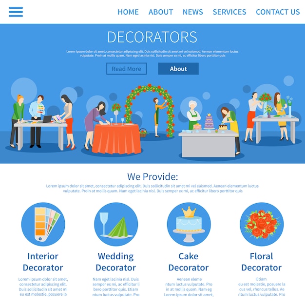 Free vector professional decorators one page flat design