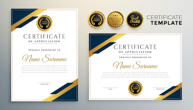 Бесплатное векторное изображение Шаблон сертификата профессионального диплома в премиальном стиле