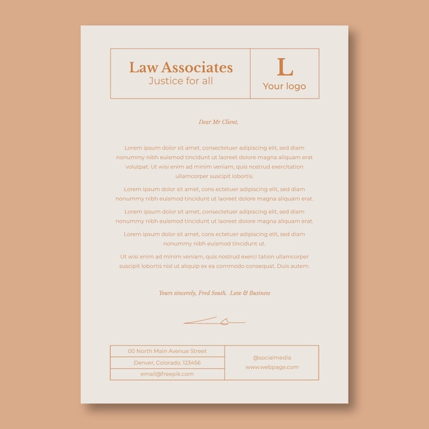 Free vector professional elegant lawyer law cover letter