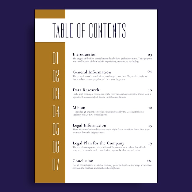 Free vector professional elegant legal document table of contents