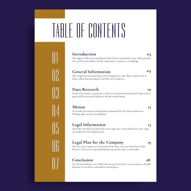 Professional elegant legal document table of contents