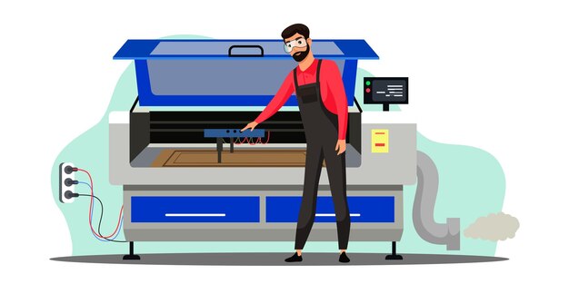 広告代理店コンセプトの専門機器スペシャリストがレーザー彫刻切断機に取り組んでいます