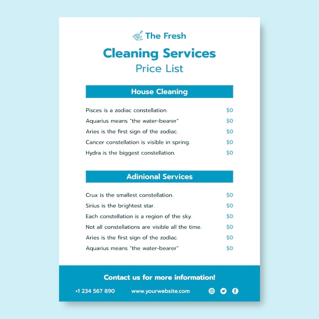 professional the fresh commercial cleaning services price list