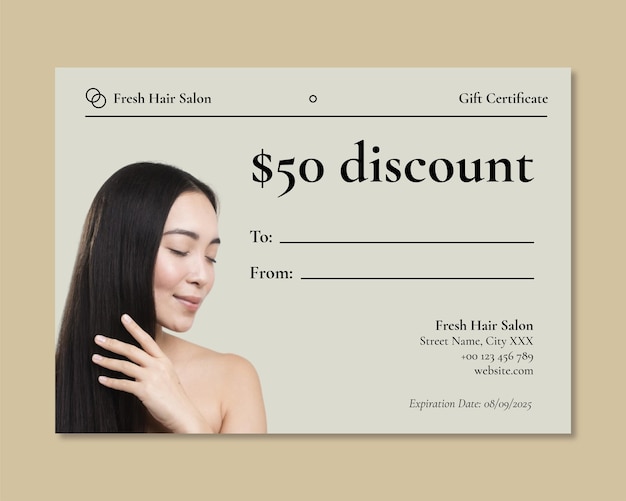 Free vector professional fresh hair salon gift certificate