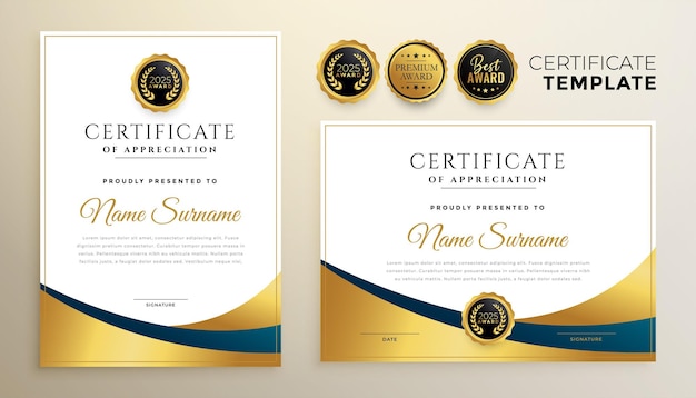 Professional golden certificate template design