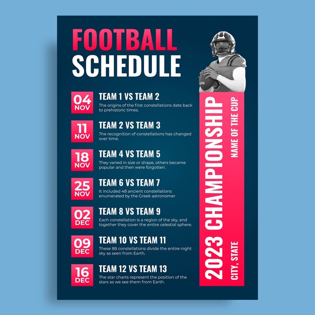 Professional gradient live american football schedule template