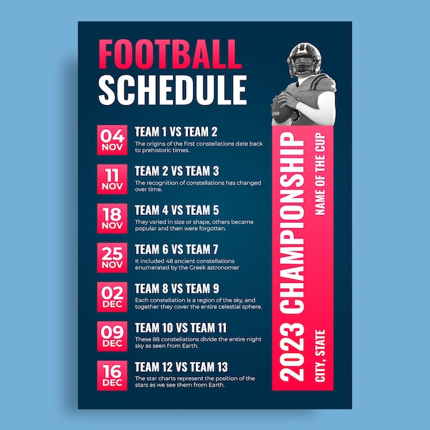 Professional gradient live american football schedule template