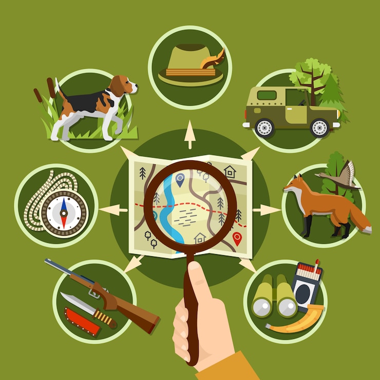 Free Vector professional hunter and equipment concept