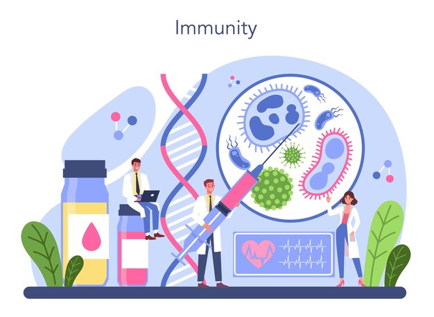 Professional immunologist Idea of healthcare virus prevention Immune system therapy and vaccination Isolated flat vector illustration