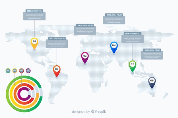 無料ベクター 世界地図とプロのインフォグラフィック