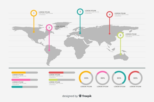 Vettore gratuito mappa del mondo professionale infografica